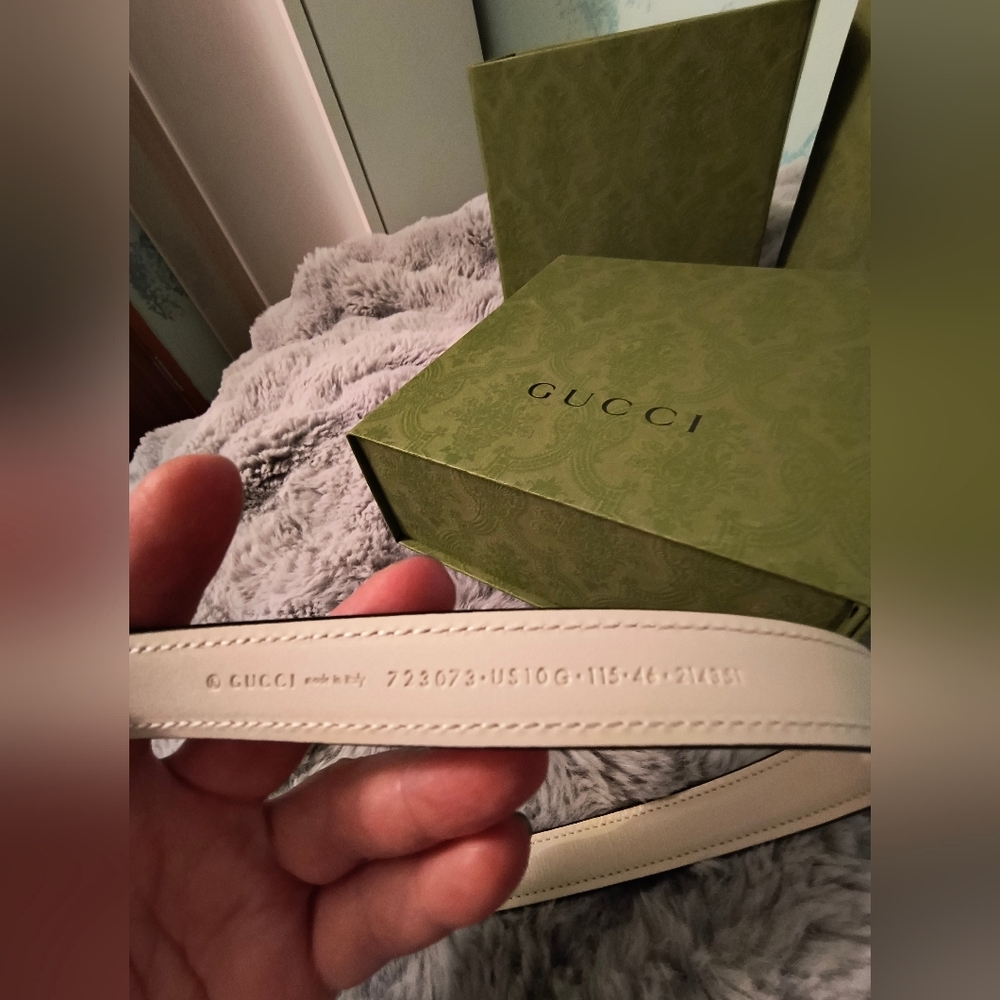 Gucci Blondie Thin White Belt Sz 115 / 46 - Picture 4 of 7